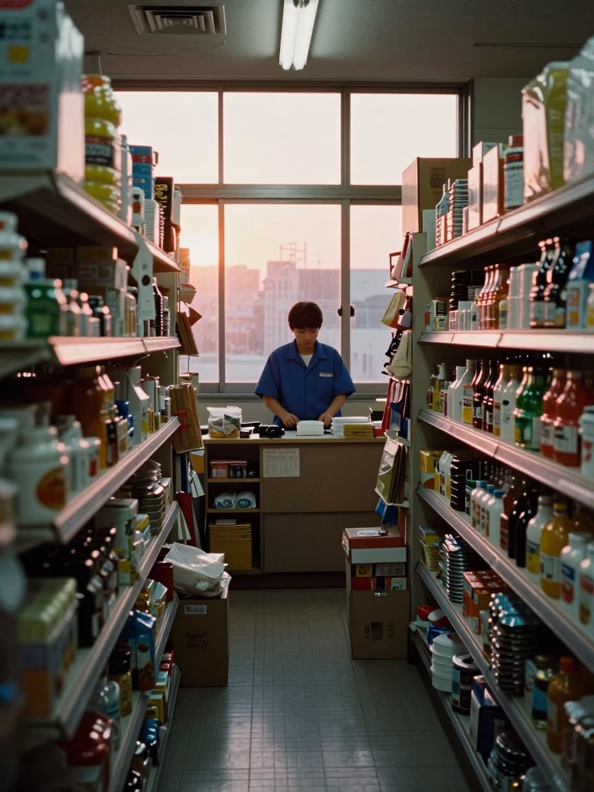 Store Aisle at First Light Of Dawn in Tokyo in in Tokyo, Japan