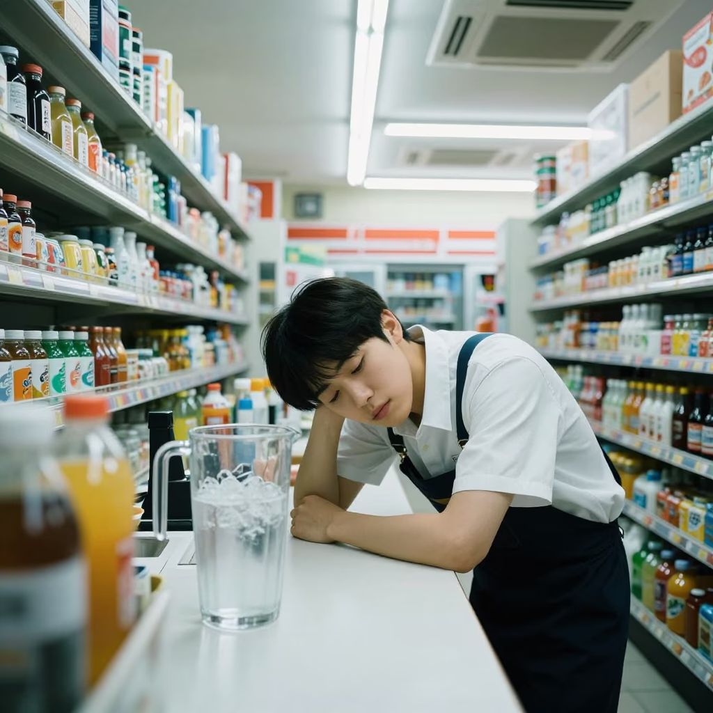Store Clerk in Seoul at Deep In The Night Light in in Seoul, South Korea