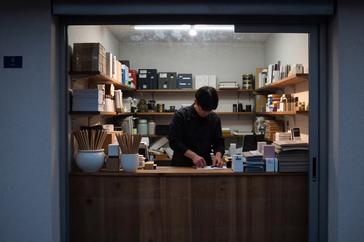 Store Counter in Seoul at The Still Hours Before Dawn Light in in Seoul, South Korea