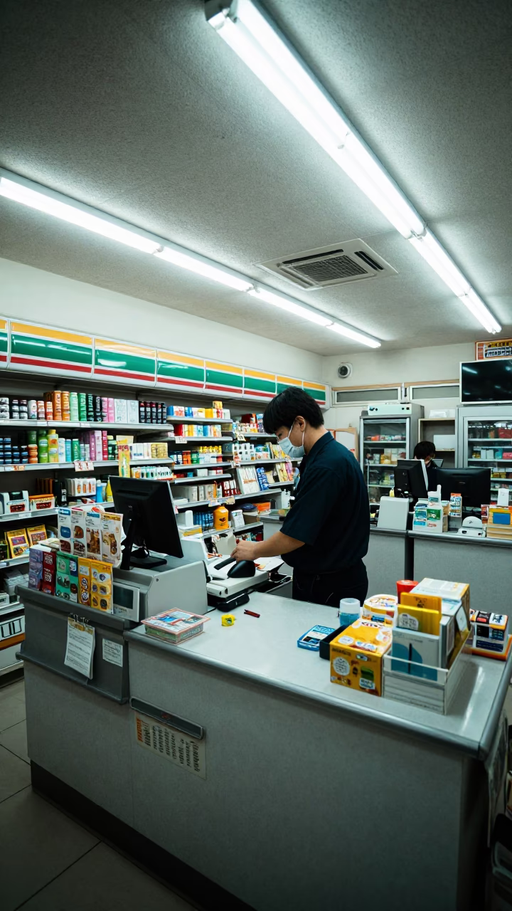 Store Counter in Tokyo at Late At Night Light in in Tokyo, Japan