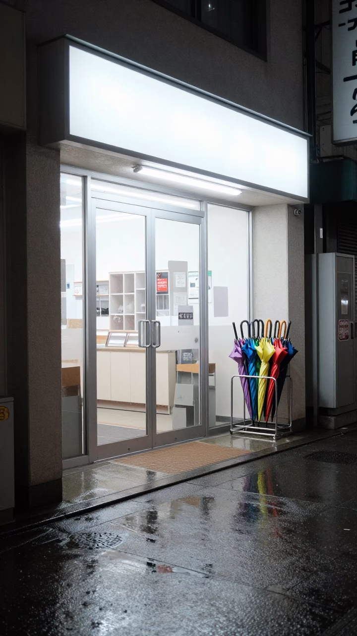 Store Entrance at Late At Night Light in Osaka in in Osaka, Japan
