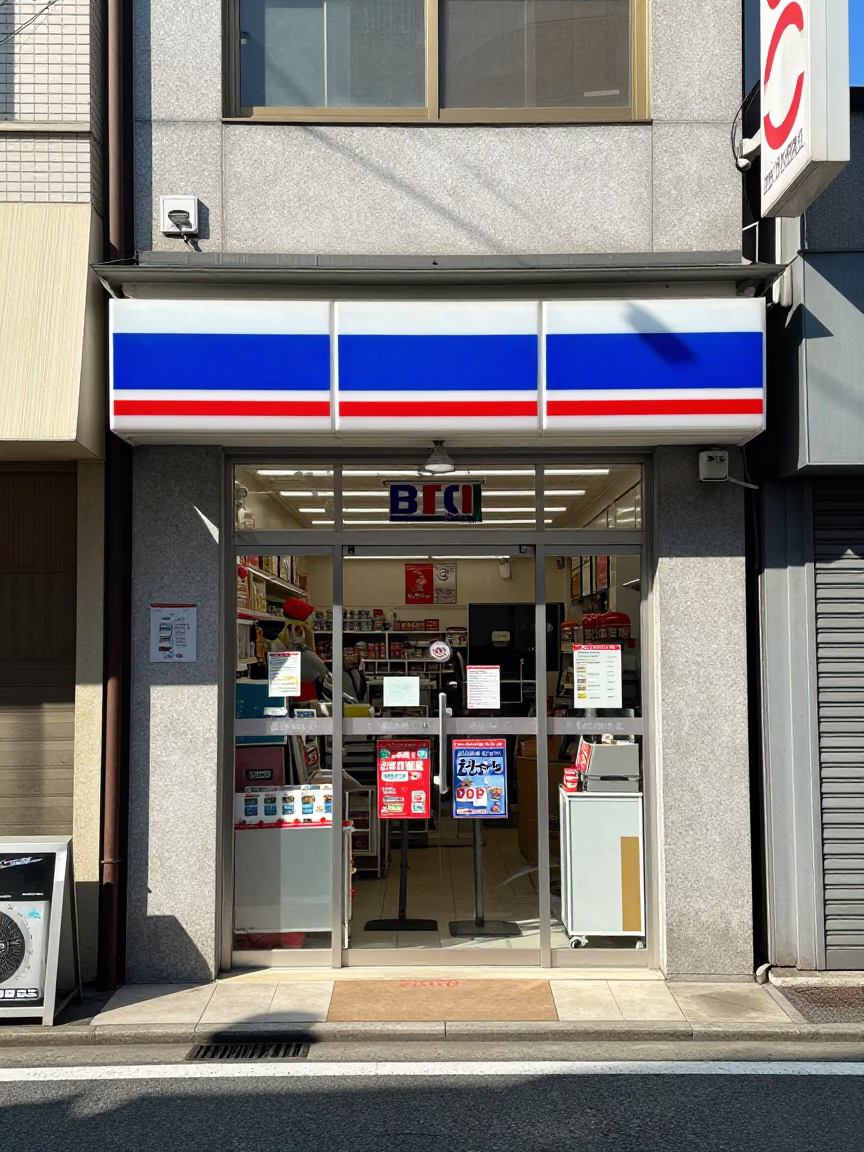 Store Entrance at The Flat Glare Of Noon Light in Tokyo in in Tokyo, Japan
