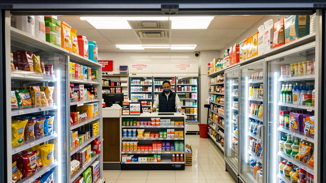 Store Interior in Vancouver at Midnight Light in in Vancouver, British Columbia, Canada