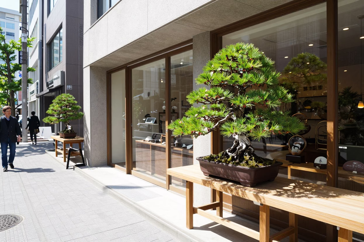 Storefront Details in Tokyo at Bright Midmorning Light in in Tokyo, Japan