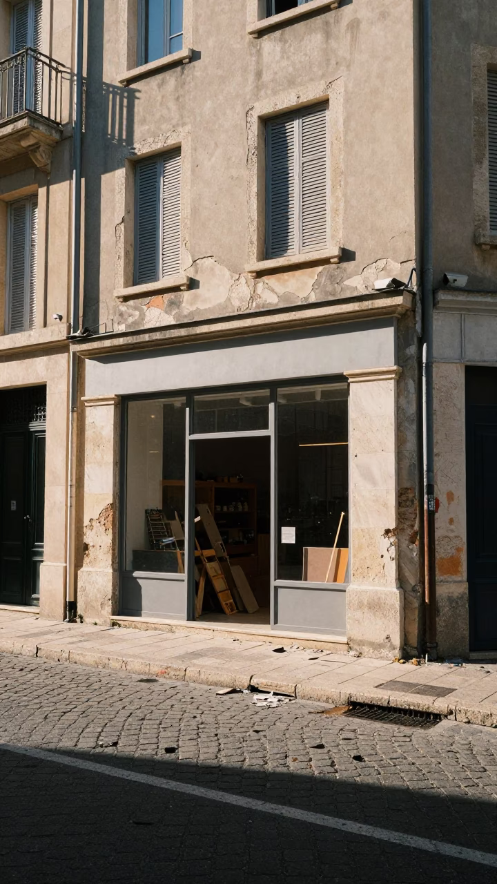 Storefront Facade in Marseille at The Late Morning Light in in Marseille, France