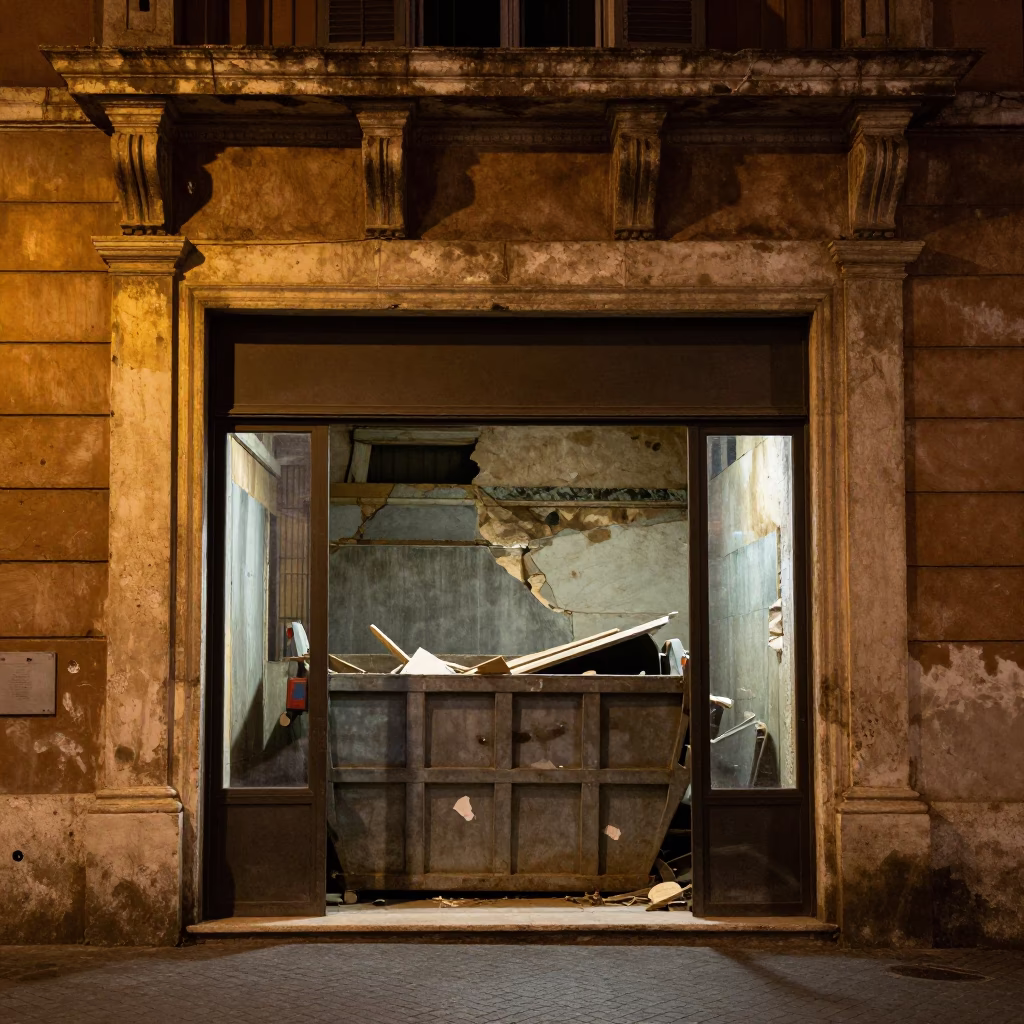 Storefront Facade in Rome at Deep In The Night Light in in Rome, Italy