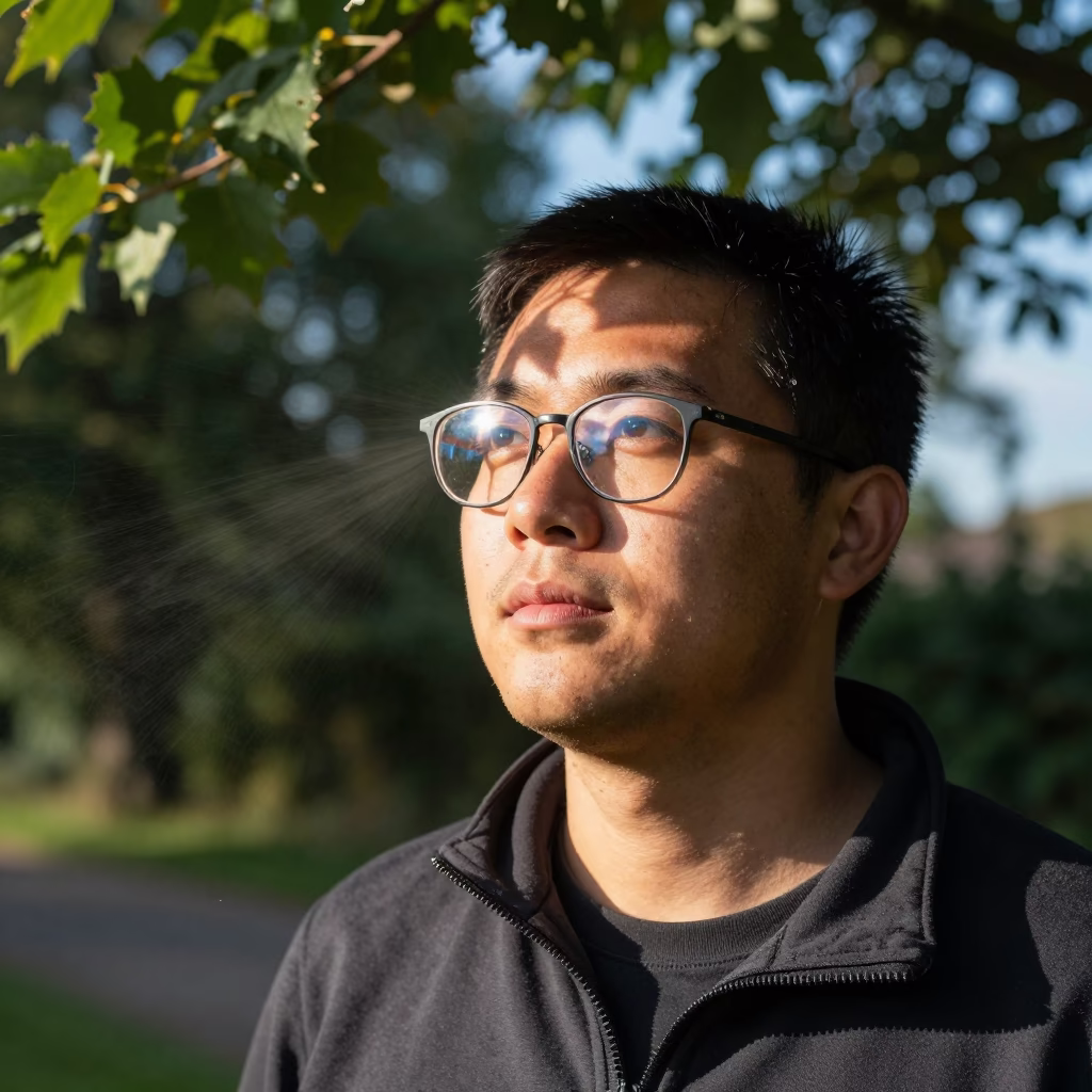 Storm Chaser Portrait with Glare and Leaves in near Chelmsford