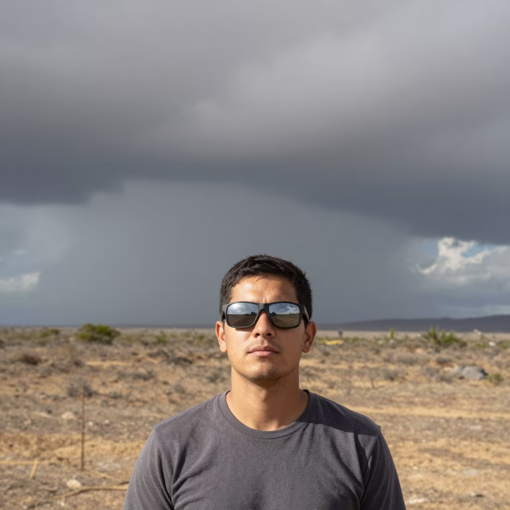 Storm Chaser Portrait with Glare Reflections Near Cali in near Cali