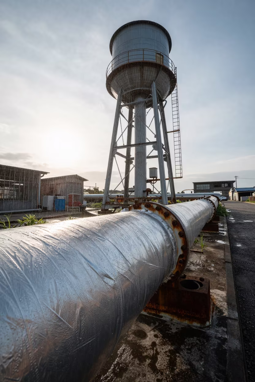 Storm Clearing District Heating Pipe Taipei in beside a water tower ladder near Zhongshan, Taipei