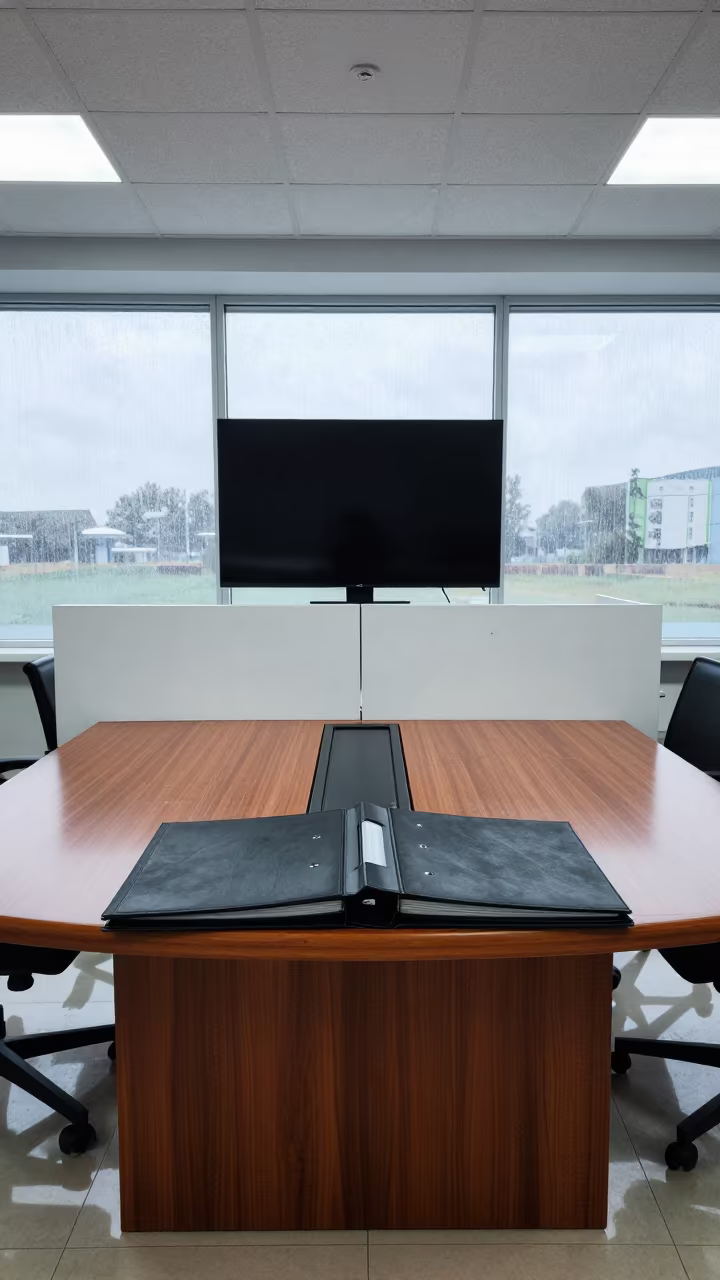 Storm Closure Binder on Boardroom Table in at a boardroom table before a meeting near Orsk