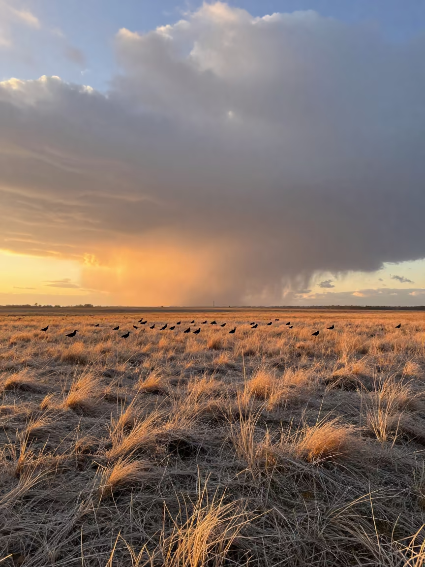 Storm Clouds Over Autumn Prairie at Sunset in near Hillah