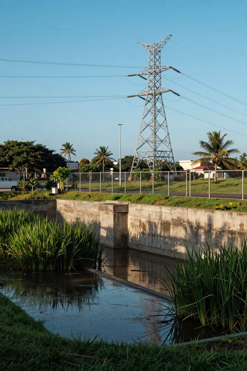Storm Drain Basin Under Towers in Hargeisa in beneath transmission towers in Hargeisa