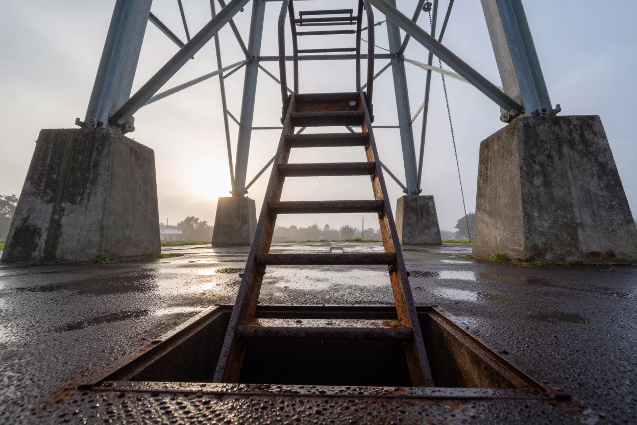 Storm Drain Ladder Morning Light Moçâmedes in beneath transmission towers near Moçâmedes