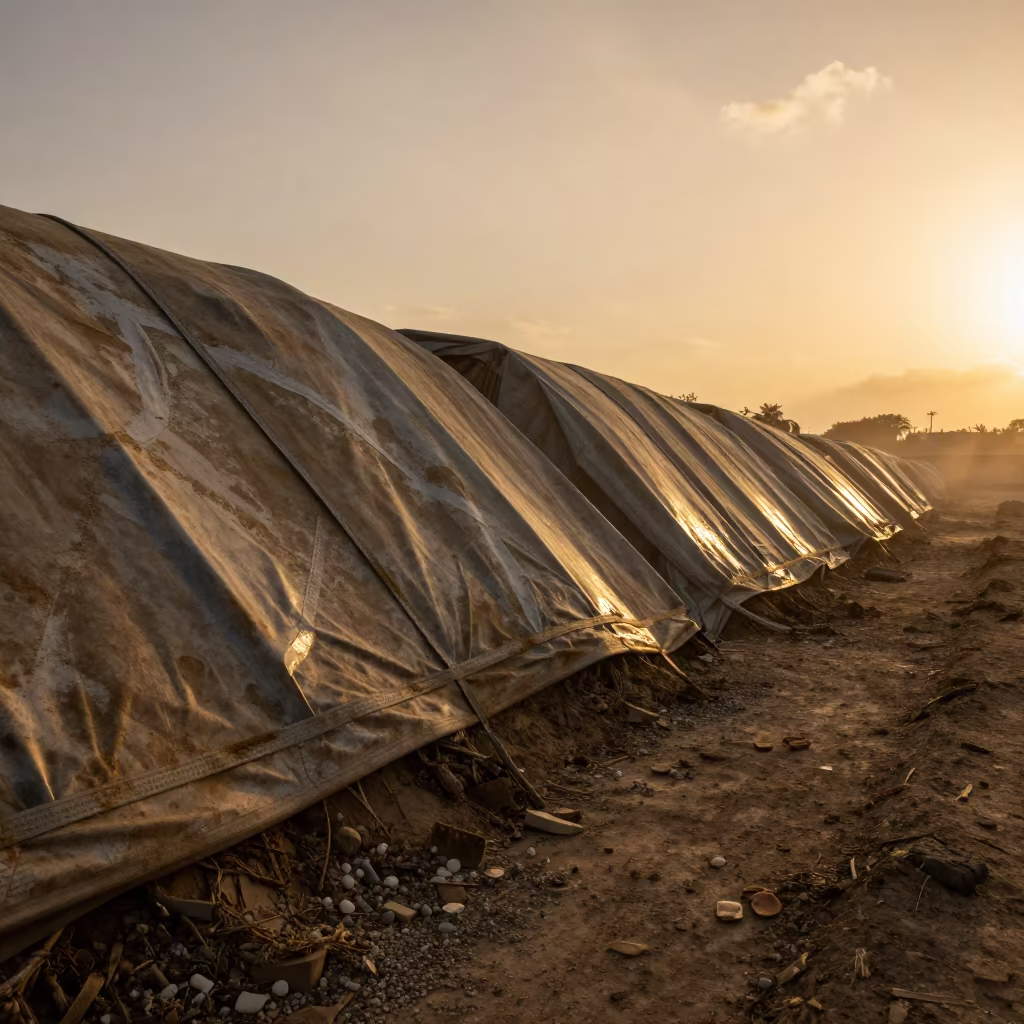 Storm Muted Spoil Pile Tarp Line Cuba in inside a taped-off excavation edge in Cuba