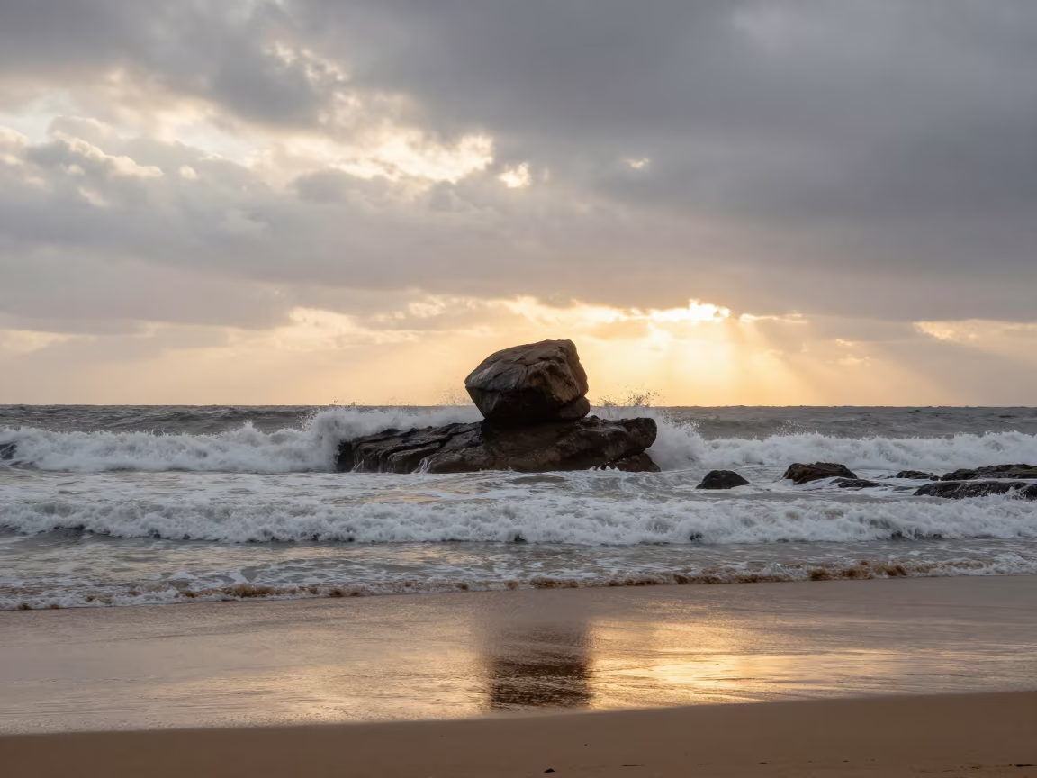 Stormy Sea Stack at Durban Sunset in near Durban