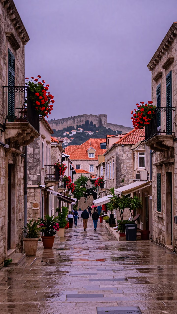 Stradun Steps in Dubrovnik in in Dubrovnik, Croatia