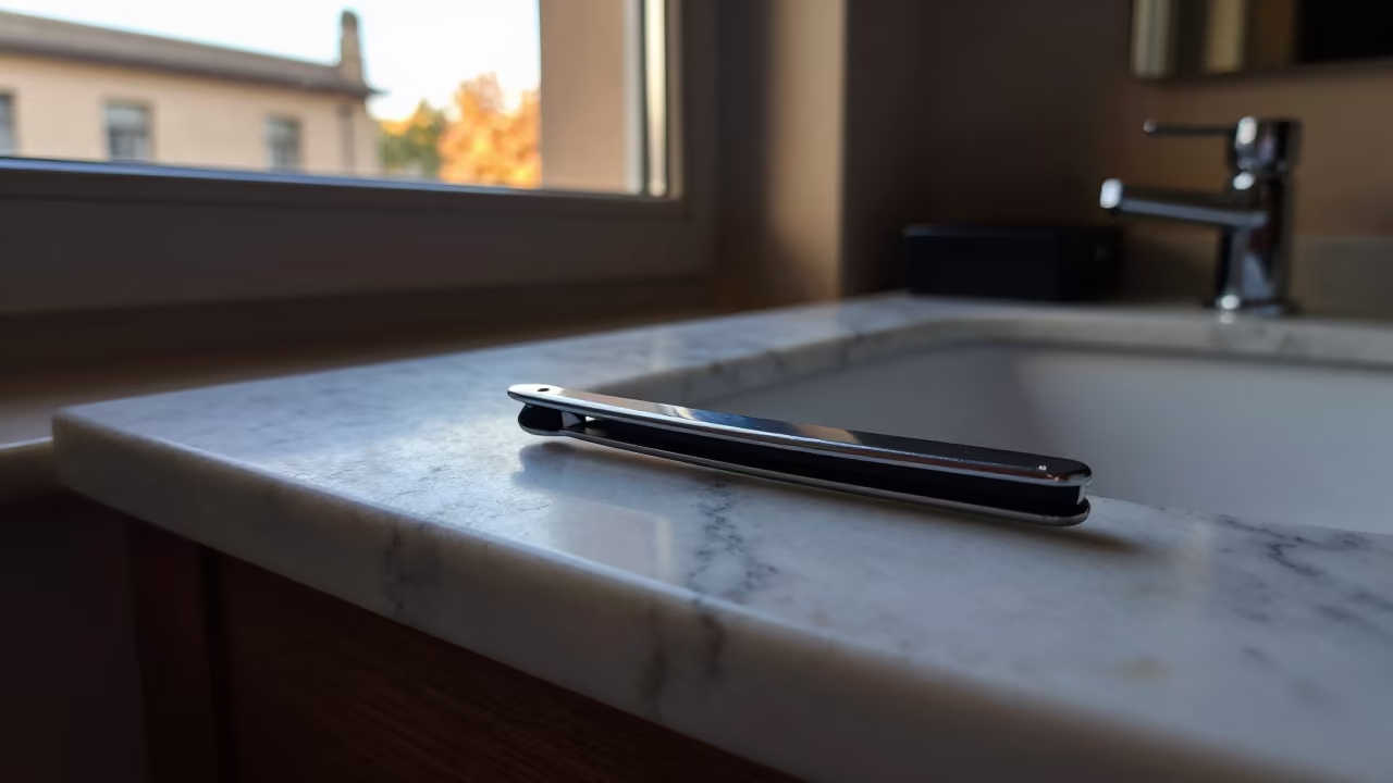Straight Razor on Marble Washstand in on a writing desk near Salamanca