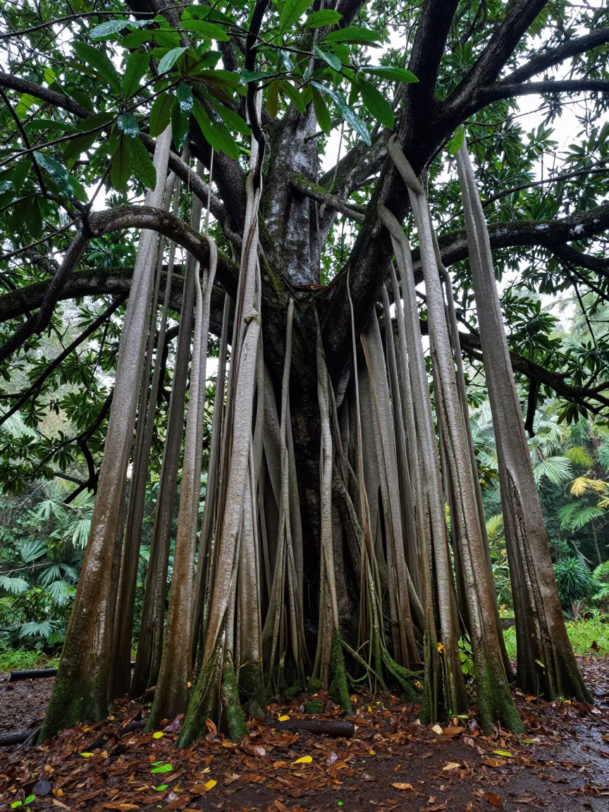 Strangler Fig Engulfs Host Tree in Tohoku After Rain in in Tohoku