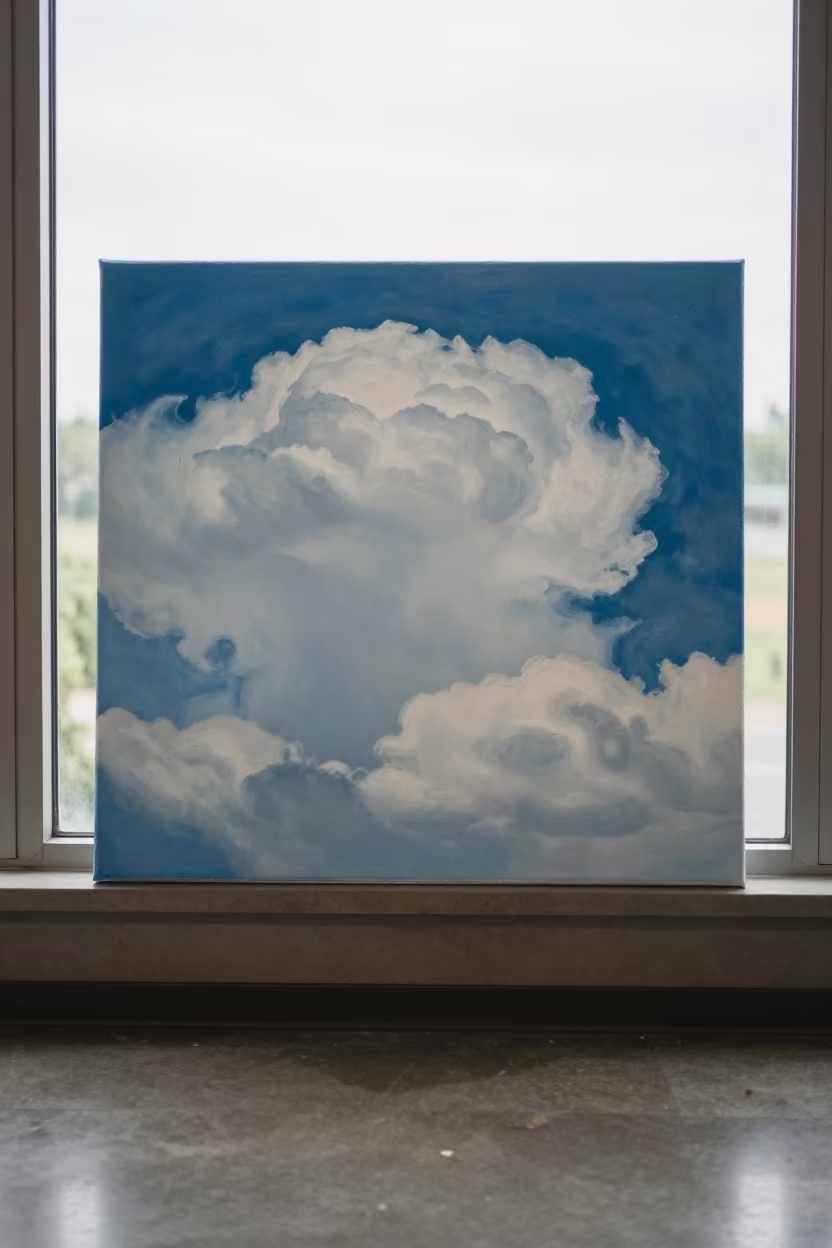 Stratocumulus Cloud Painting on Brampton Ledge in on a painted display ledge near Brampton