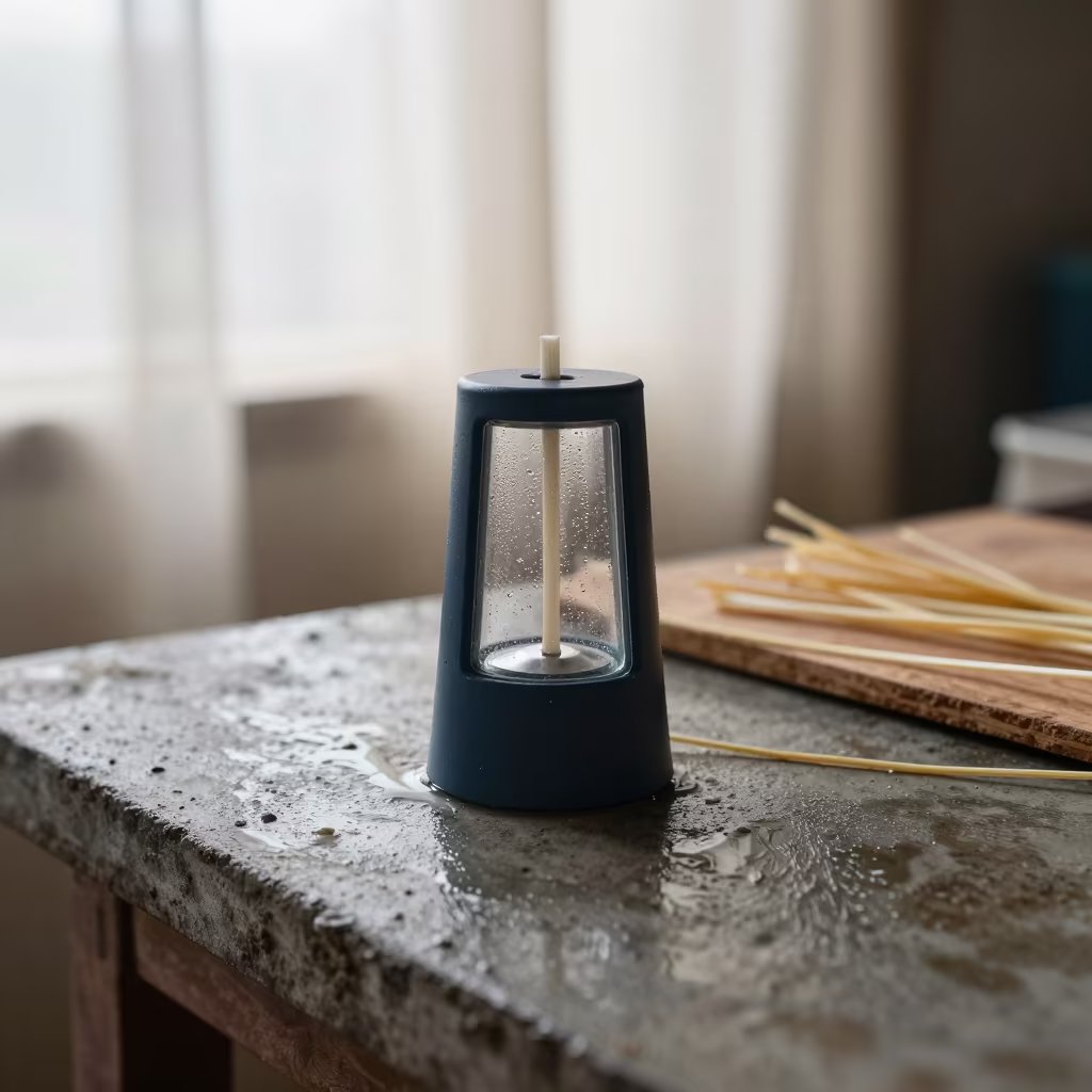 Straw Thaw Timer on Workbench Kolkata in on a wooden workbench in New Market, Kolkata