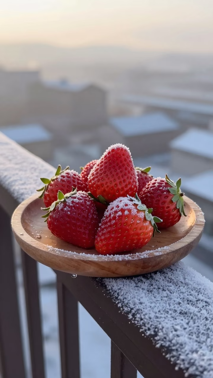 Strawberries just after sunrise in Sapporo in in Sapporo, Japan