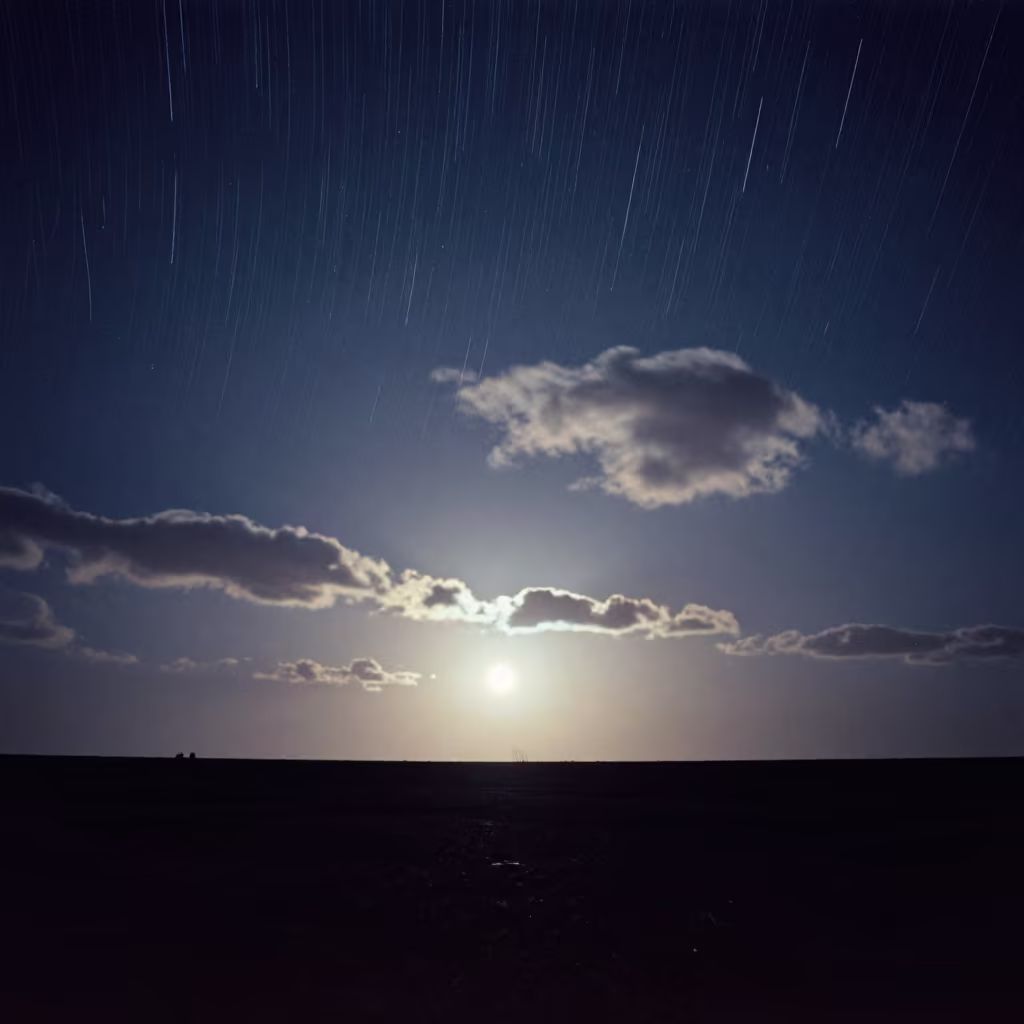 Streaking Cloud Trails Over Ahvaz Moonlit Sky in beneath a moon-washed horizon near Ahvaz