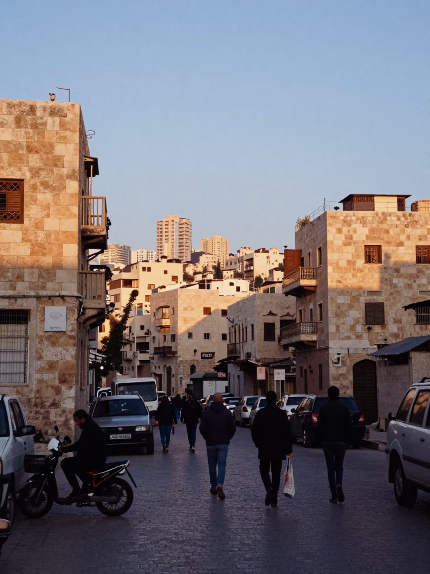 Street Activity in Amman at First Light Of Dawn in in Amman, Jordan