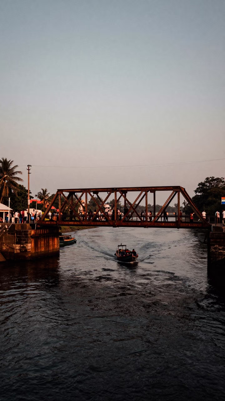 Street Activity in Kochi at Copper-toned Light Before Dusk in in Kochi, India