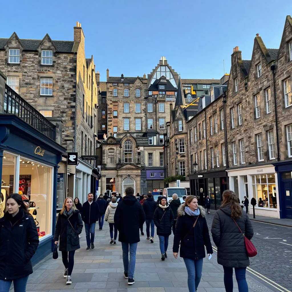 Street Afternoon in Edinburgh at Afternoon Light in in Edinburgh, United Kingdom