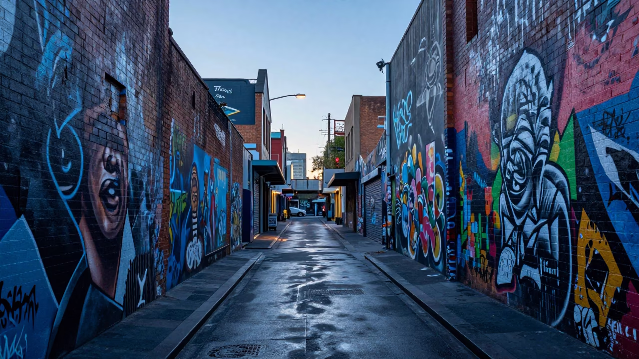Street Art in Melbourne at Sunrise Light in in Melbourne, Victoria, Australia