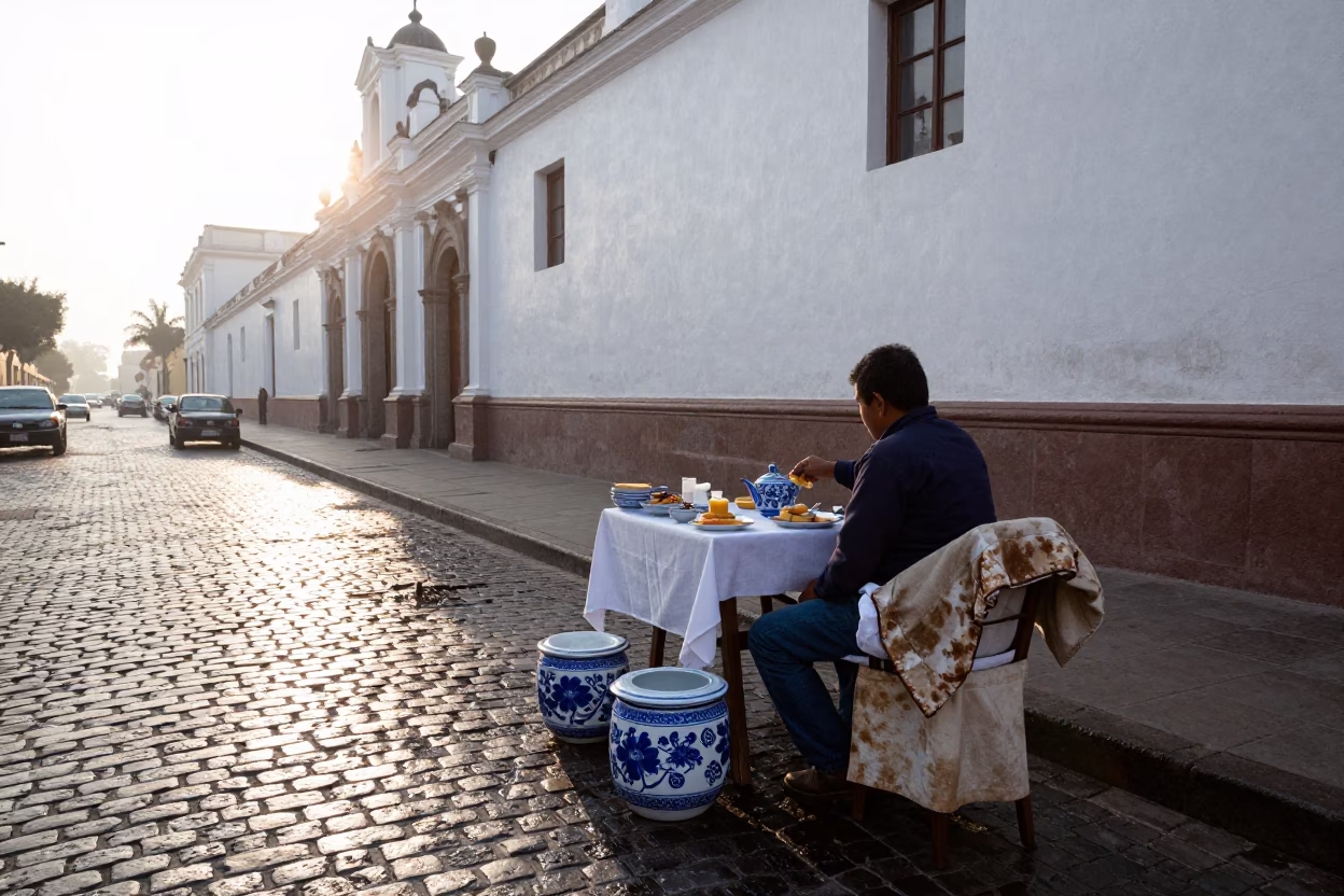 Street Breakfast in Lima at The Early Morning Light in in Lima, Peru