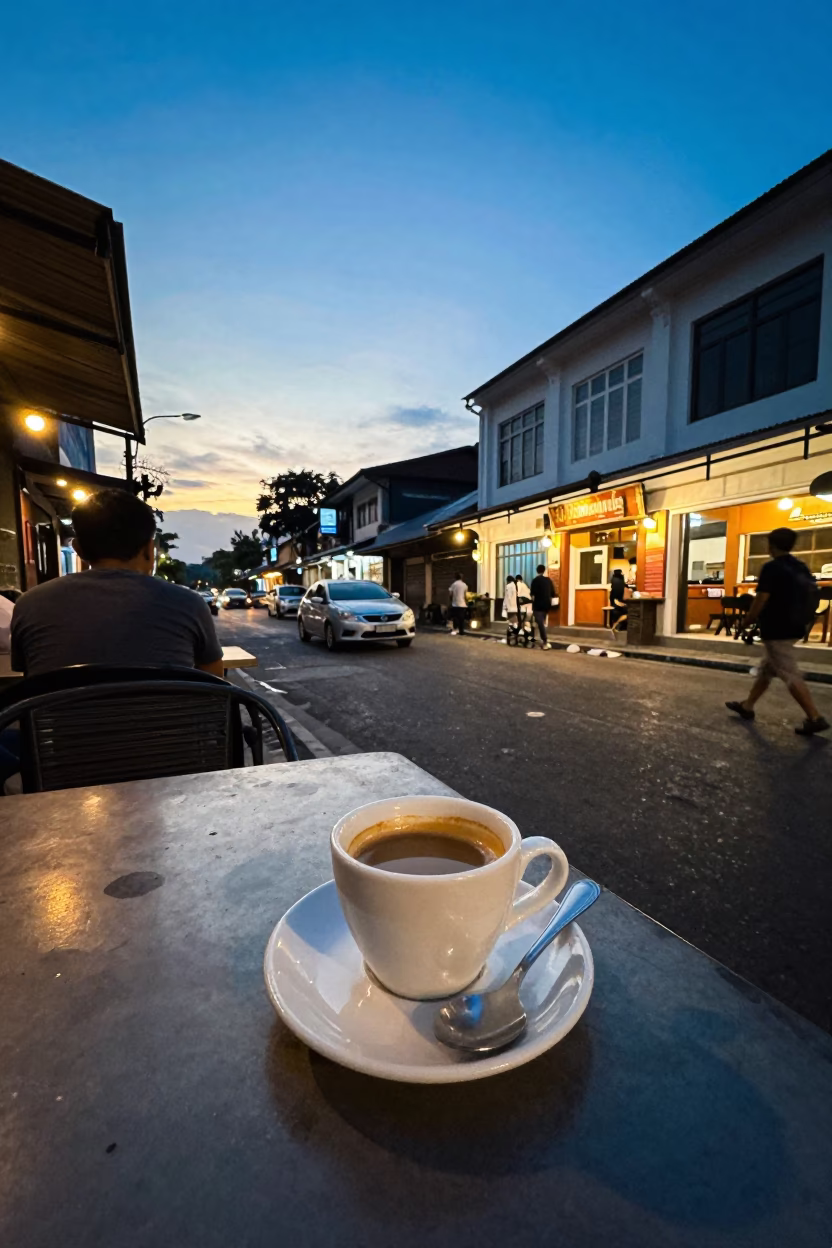 Street Cafe at Blue Hour in Surabaya in in Surabaya, Indonesia