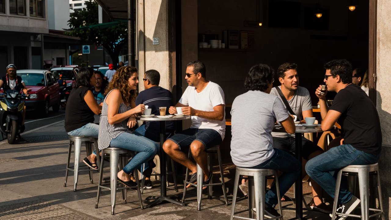 Street Cafe at Clear Late-afternoon Light in São Paulo in in São Paulo, Brazil