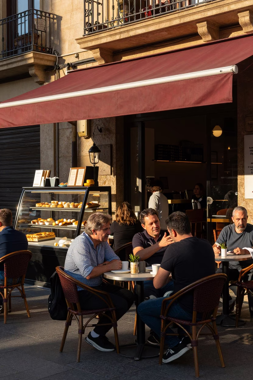 Street Cafe in Bilbao at Clear Late-afternoon Light in in Bilbao, Spain