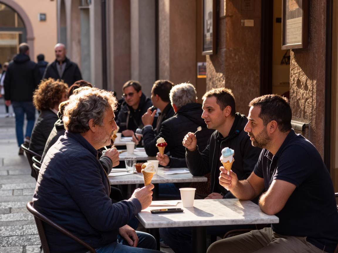 Street Cafe in Bologna at The Late Afternoon Light in in Bologna, Italy