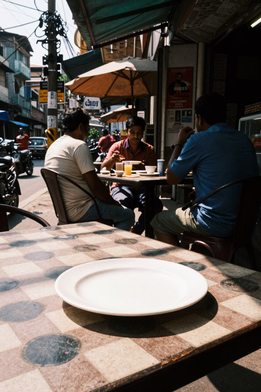 Street Cafe in Mumbai at The Flat Glare Of Noon Light in in Mumbai, India
