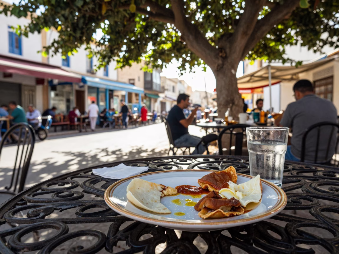 Street Cafe Scene in Tunis Tunisia with Local Dining and Urban Architecture in in Tunis, Tunisia