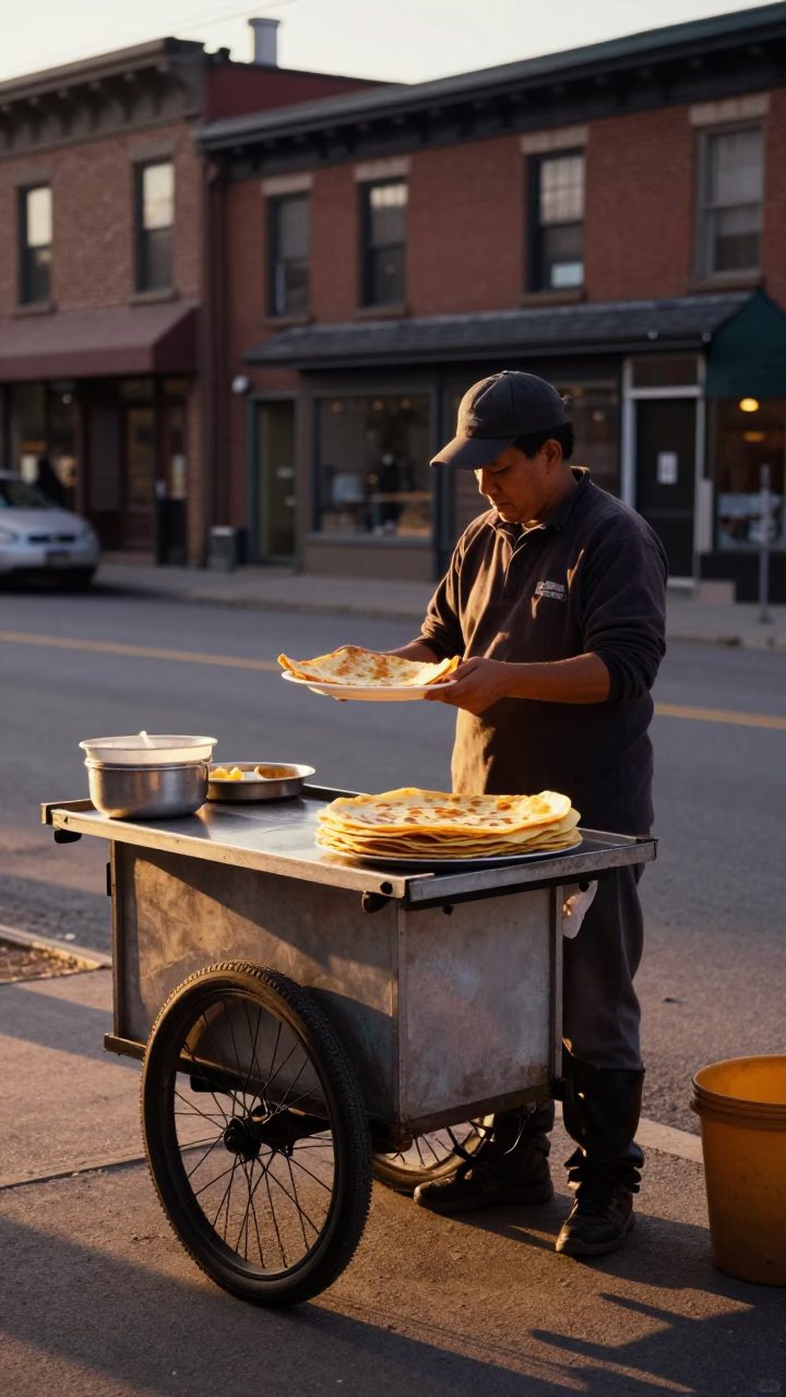 Street Cart in Toronto at Honeyed Evening Light in in Toronto, Ontario, Canada