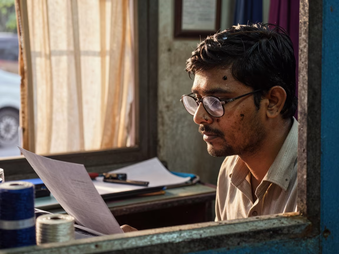 Street Cartographer in Akola Tailor Shop Dawn in in a modest tailor's shop in Akola