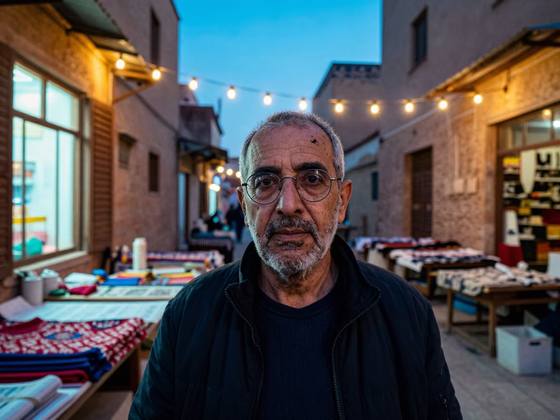 Street Cartographer Portrait in Kenitra Atelier in inside a textile atelier in Kenitra