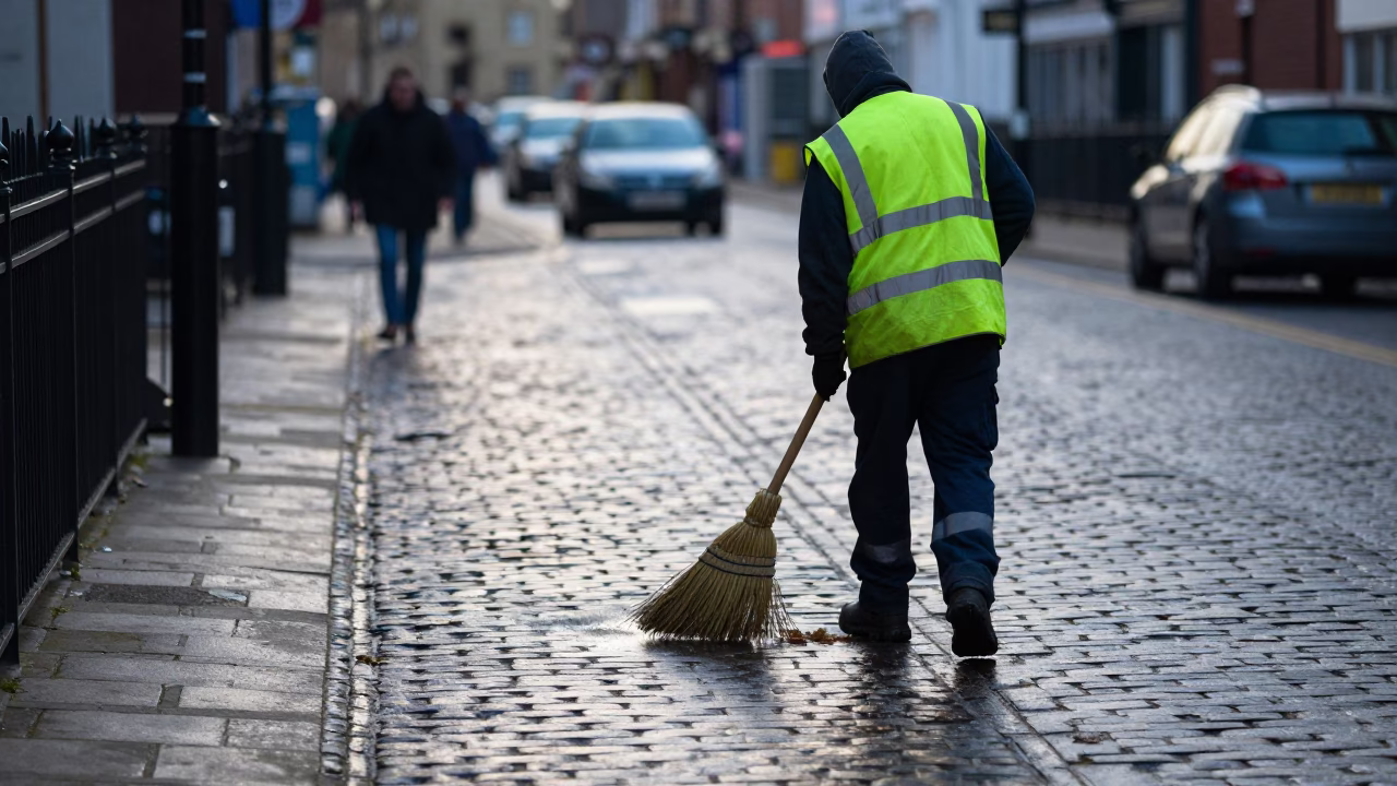 Street Cleaner in Bristol at Early Morning Light in in Bristol, United Kingdom