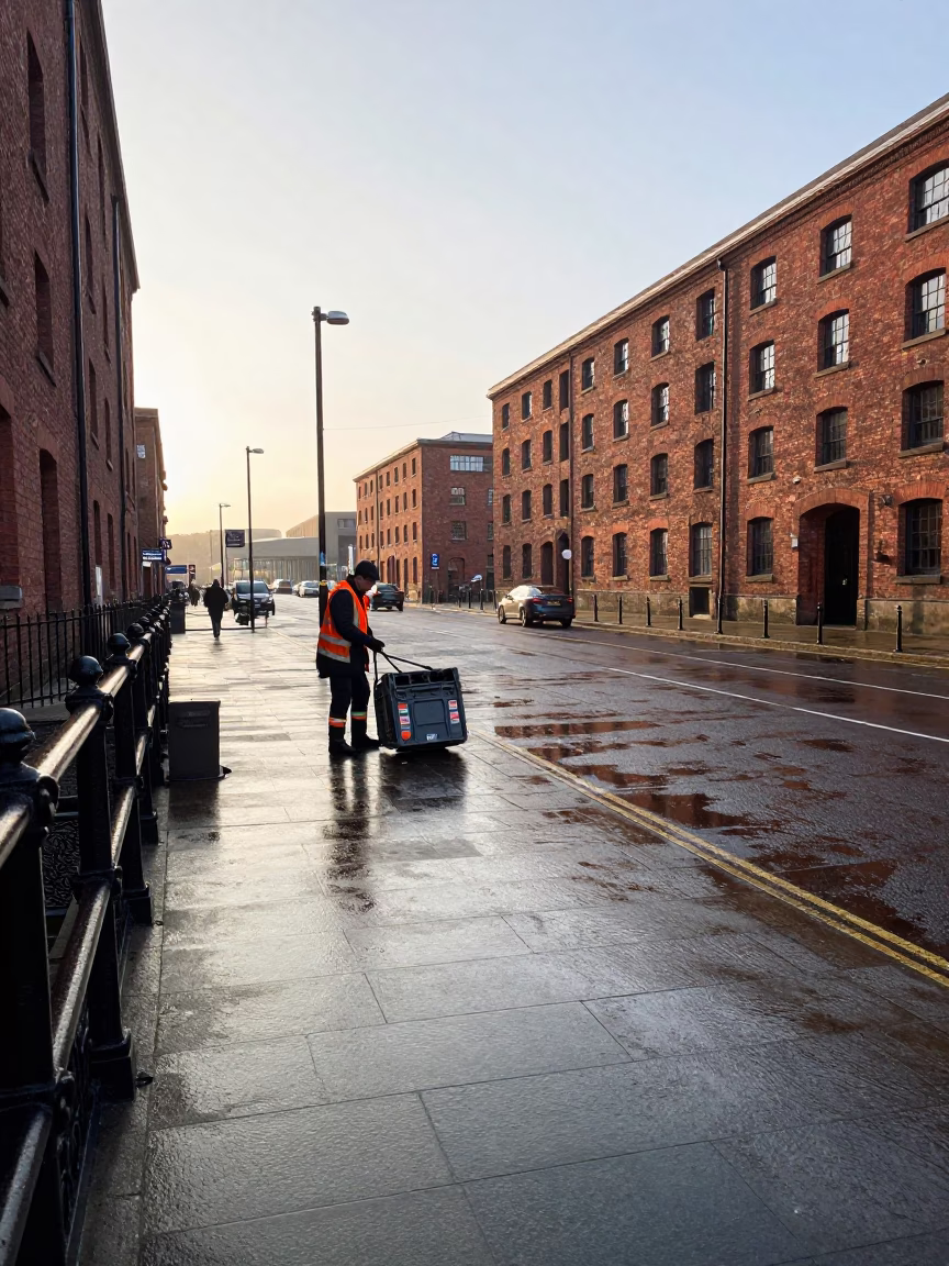 Street Cleaner in Liverpool in in Liverpool, United Kingdom