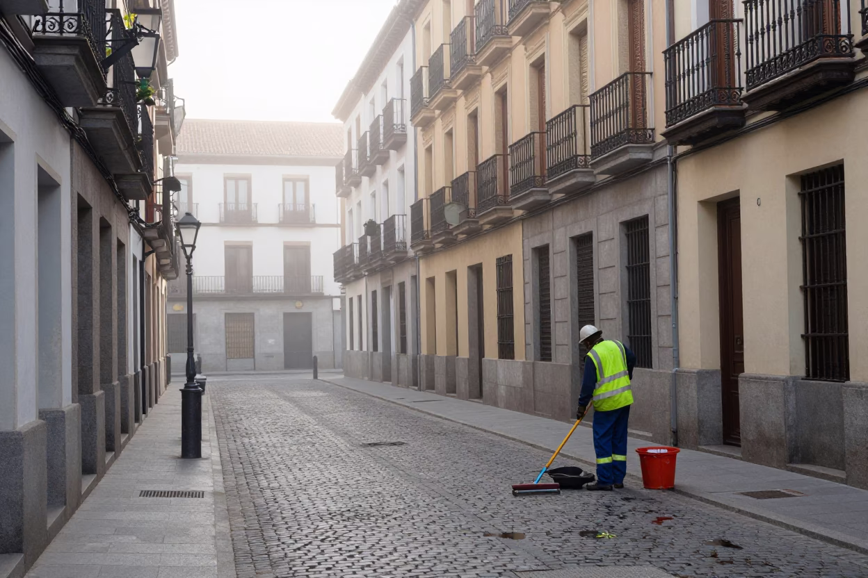 Street Cleaner in Madrid in in Madrid, Spain