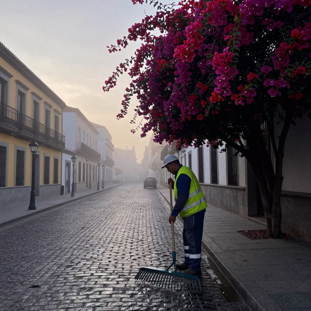 Street Cleaner in Madrid in in Madrid, Spain