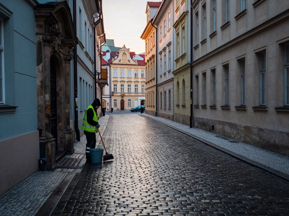 Street Cleaner in Prague in in Prague, Czech Republic