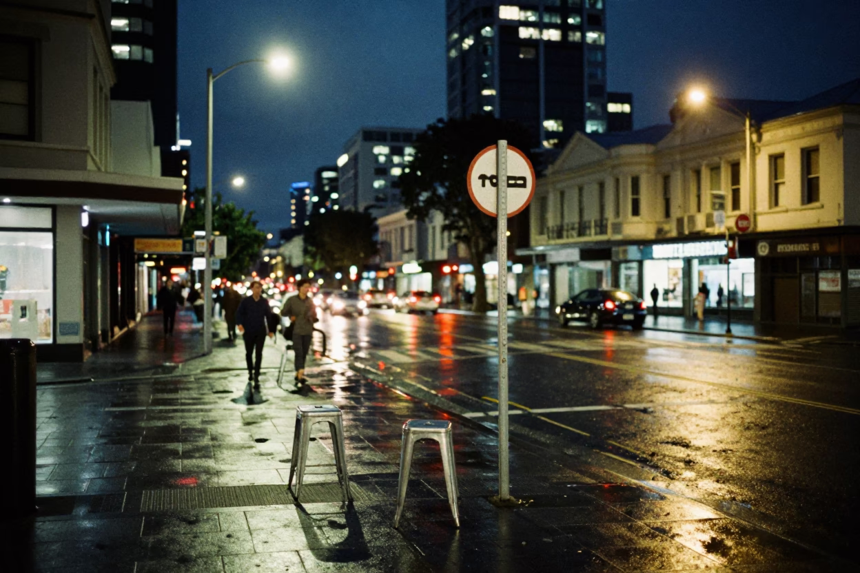 Street Corner after dark in Auckland in in Auckland, New Zealand