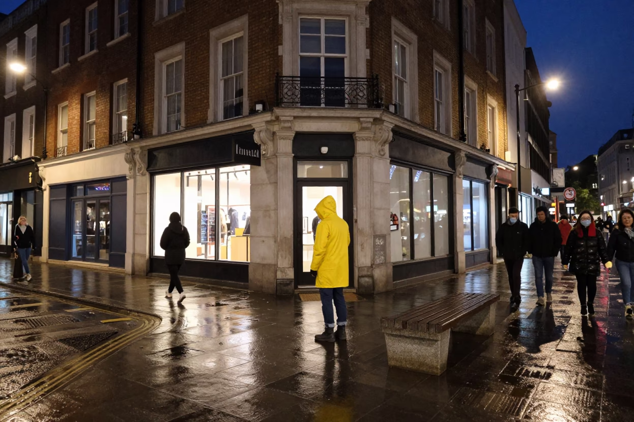 Street Corner after dark in London in in London, United Kingdom