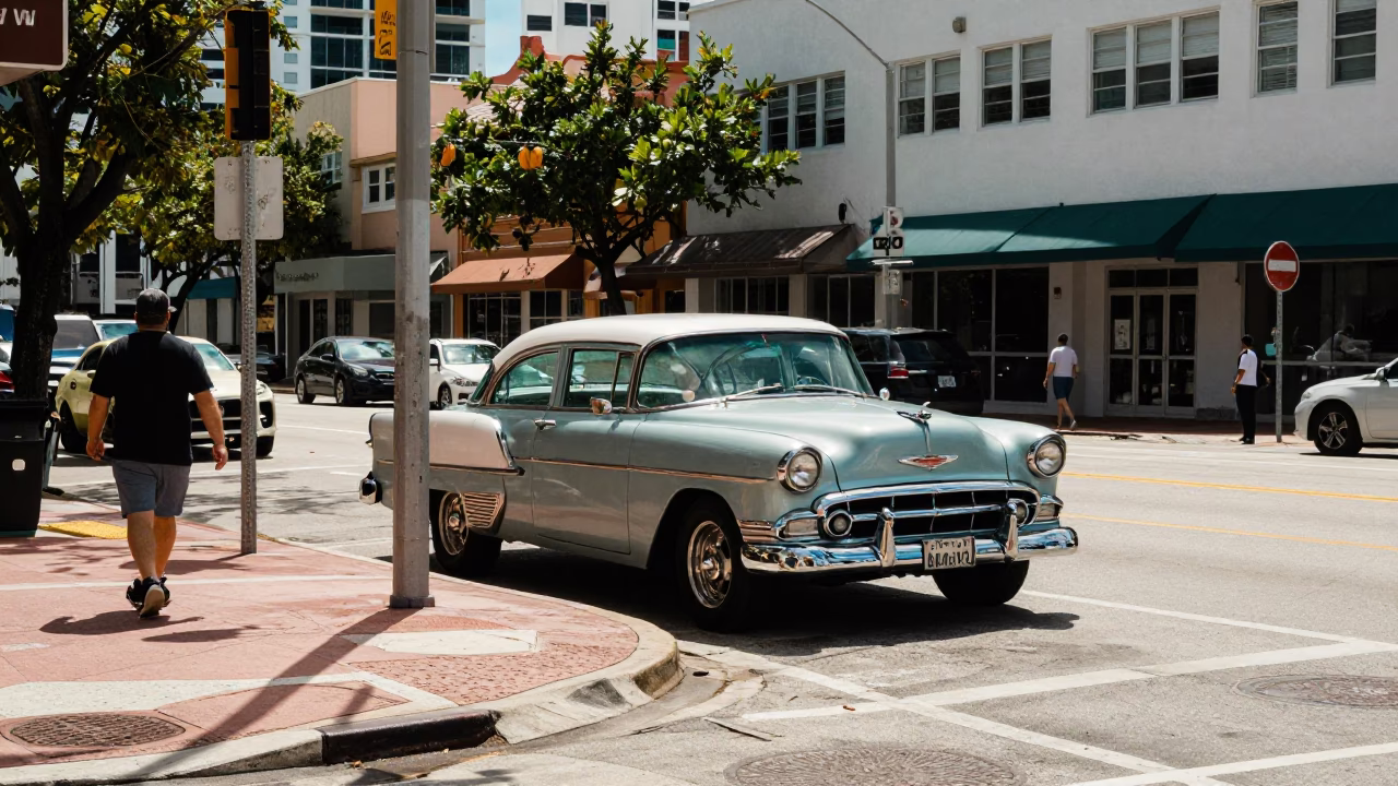 Street Corner at Afternoon Light in Miami in in Miami, Florida, United States