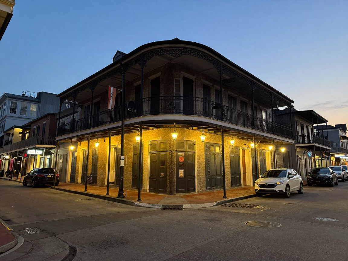 Street Corner at As City Lights Begin To Glow in New Orleans in in New Orleans, Louisiana, United States
