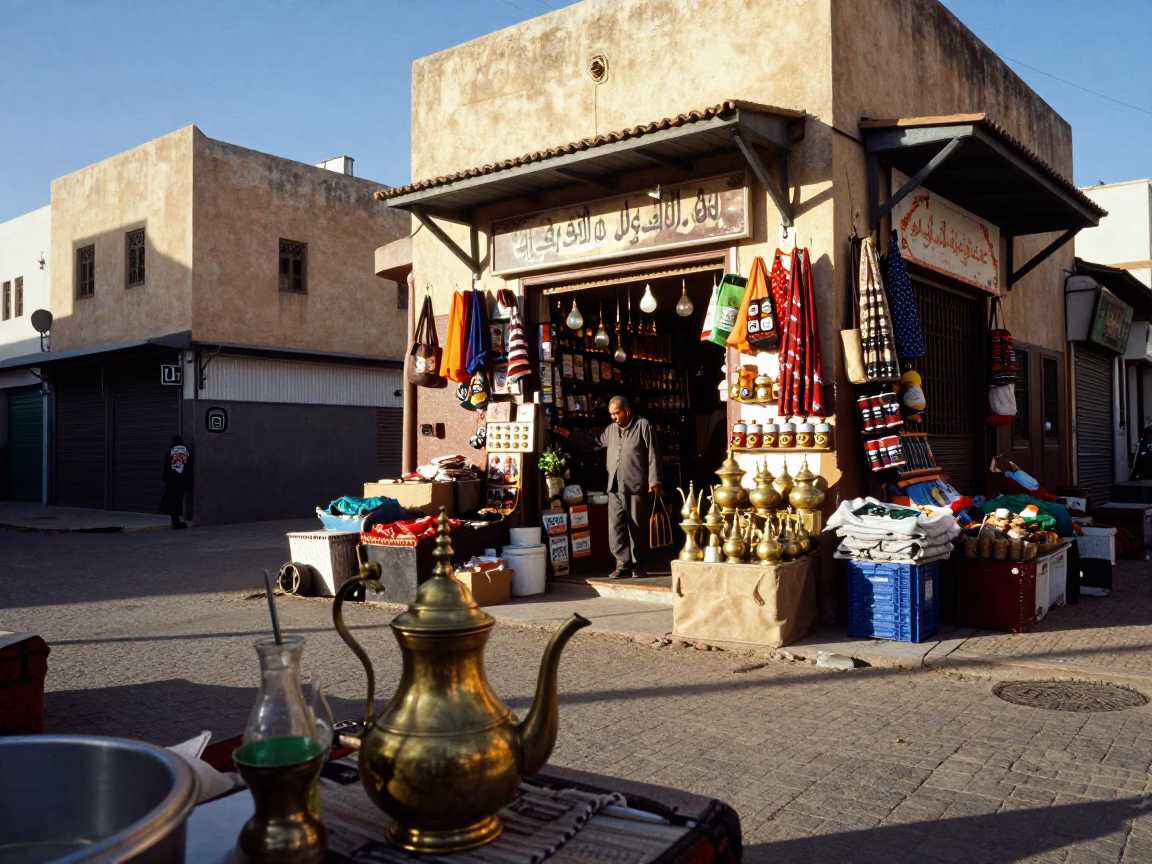 Street Corner at Clear Late-afternoon Light in Casablanca in in Casablanca, Morocco